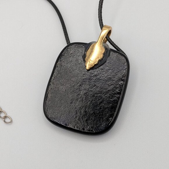 Fused Glass Dichroic Necklace, Pendant, Black Cord, 18", Multicolor - Picture 2 of 10